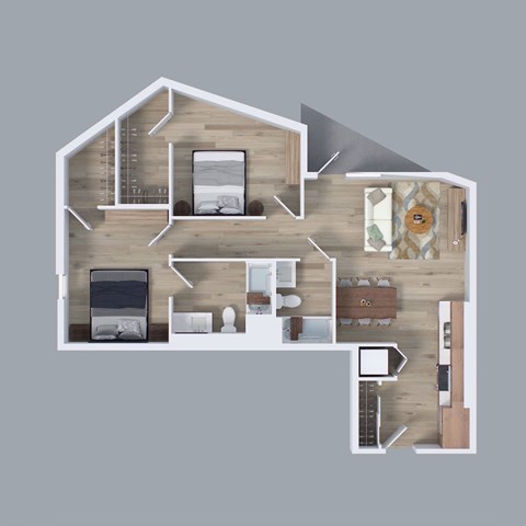 Floor plan for 2 beds, 2 baths, 1085 sqft